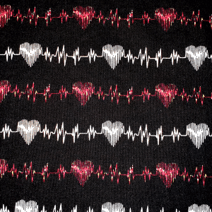 Black with white and red pulse heart lines swatch