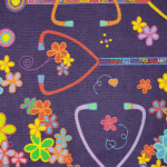 Purple with neon flowers and stethoscopes swatch