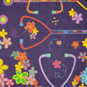 Purple with neon flowers and stethoscopes swatch