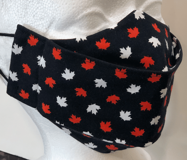 Black with Red and White Maple Leaves Mask