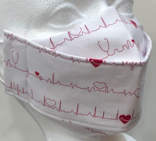 Origami White with Red Pulse Hearts Stethescopes mask