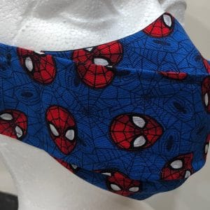 Red Spiderman Head on Blue with Black Webs Mask