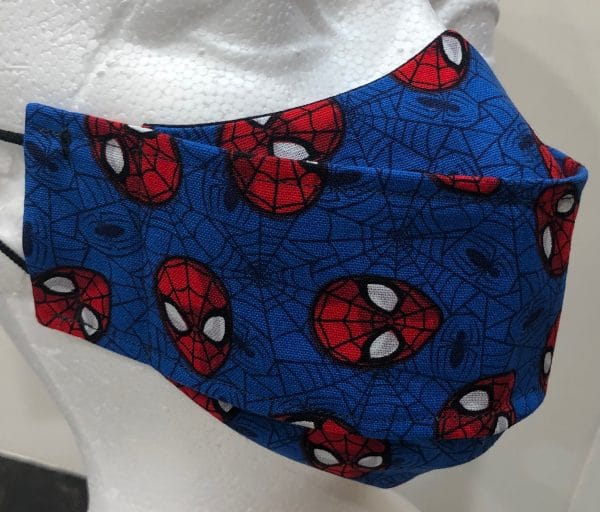 Red Spiderman Head on Blue with Black Webs Mask
