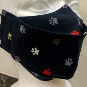 Red Silver Gold White Paw Prints on Black mask