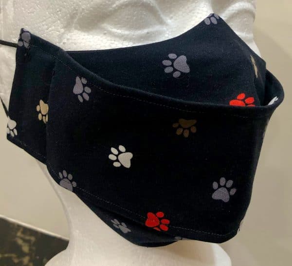 Red Silver Gold White Paw Prints on Black mask