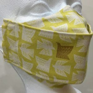 Stylized White/Gold Doves on Cyber Lime mask