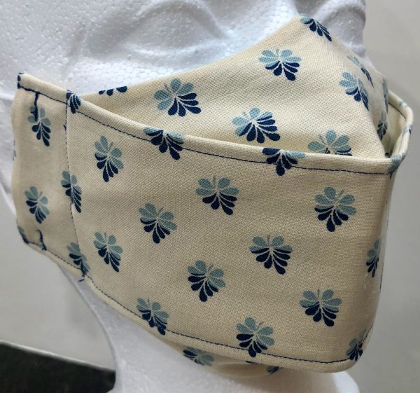 Dark/Light Blue leaf pattern on Cream mask