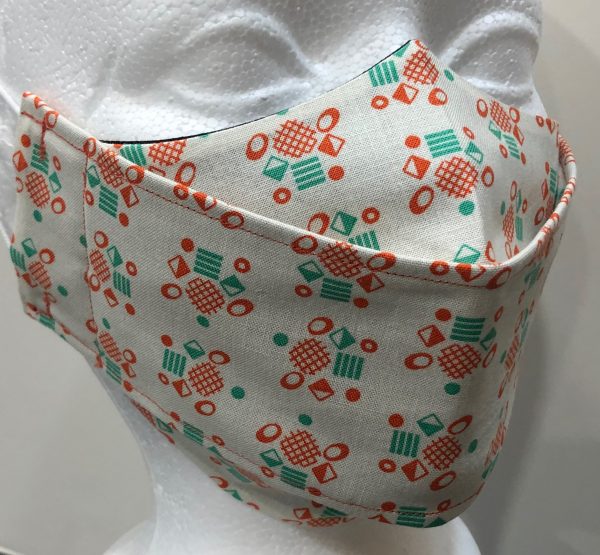 Orange and Green Geometric Shapes on Cream mask