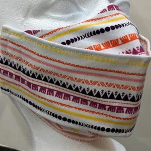 Cream Base Geometric lines and shapes Orange Pink Yellow Purple Black mask